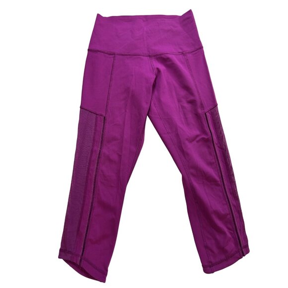 Lululemon Leggings Womens Size 6 Fuchsia Cropped High Rise Mesh Panels On Sides - Picture 1 of 12